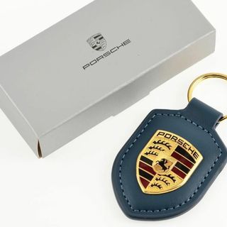 ★残りわずか！ ★PORSCHE ポルシェ クレスト  キーホルダー 紺 箱付き