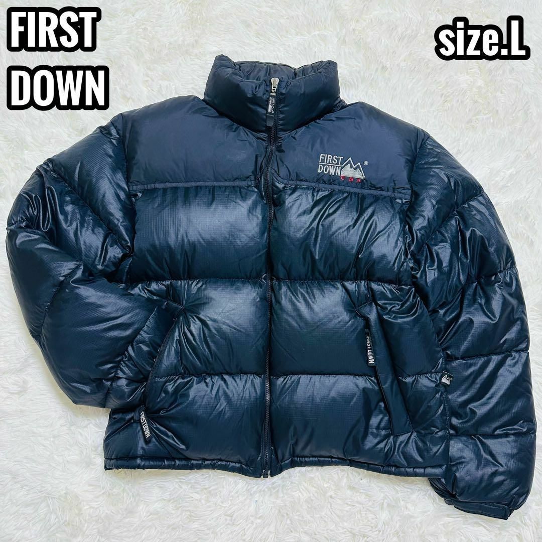 美品】FIRST DOWN ファーストダウンダウンジャケット 肉厚 ロゴ刺繍 美品】FIRST DOWN ファーストダウンダウンジャケット 肉厚 ロゴ刺繍