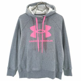 アンダーアーマー(UNDER ARMOUR)のアンダーアーマー プリント 長袖 スウェットパーカー M グレー UNDER ARMOUR 裏起毛 プルオーバー レディース 古着 【240125】(パーカー)