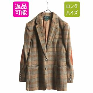 ラルフローレン(Ralph Lauren)の90s デッドストック LAUREN ラルフローレン ツイード テーラード ジャケット レディース L / 新品 ブレザー オールド ウール チェック ポロ(テーラードジャケット)