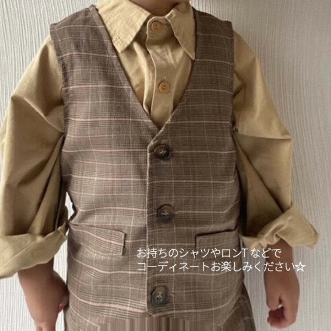 キッズ 100 チェック柄 セットアップ スーツ 長ズボン 人気 おしゃれ キッズ/ベビー/マタニティのキッズ服男の子用(90cm~)(ドレス/フォーマル)の商品写真