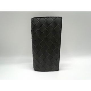 ボッテガヴェネタ(BOTTEGA VENETA)のBOTTEGA VENETA ボッテガ ヴェネタ トレチャート レザー２つ折り 札入れ 長財布 グレー グリーン(長財布)