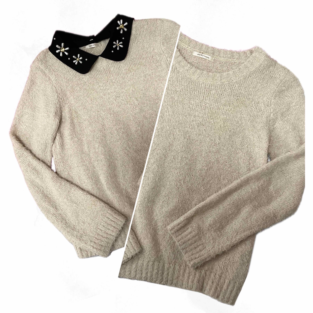 axes femme(アクシーズファム)のビジュー付き襟(取り外し可能)ニット レディースのトップス(ニット/セーター)の商品写真