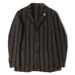 ラルディーニ(LARDINI)のLARDINI ラルディーニ ジャケット サイズ:46 ブートニエール付き ストライプ ストレッチ ウール コットン ツイード 3B テーラード ジャケット JU93AQ43 IPA57537 ブラック マルチカラー イタリア製 アウター ブレザー 上着【メンズ】【中古】(テーラードジャケット)