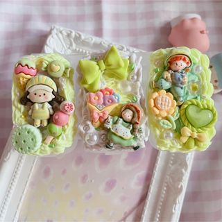 ホイップデコ ハンドメイド 三連小物ケース グリーン イエロー 女の子(雑貨)