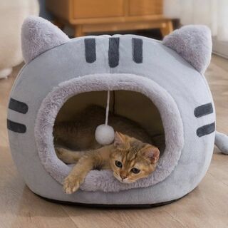 【S/グレー】 キャットハウス  ねこ ハウス ペットハウス  ベッド ドーム型(猫)