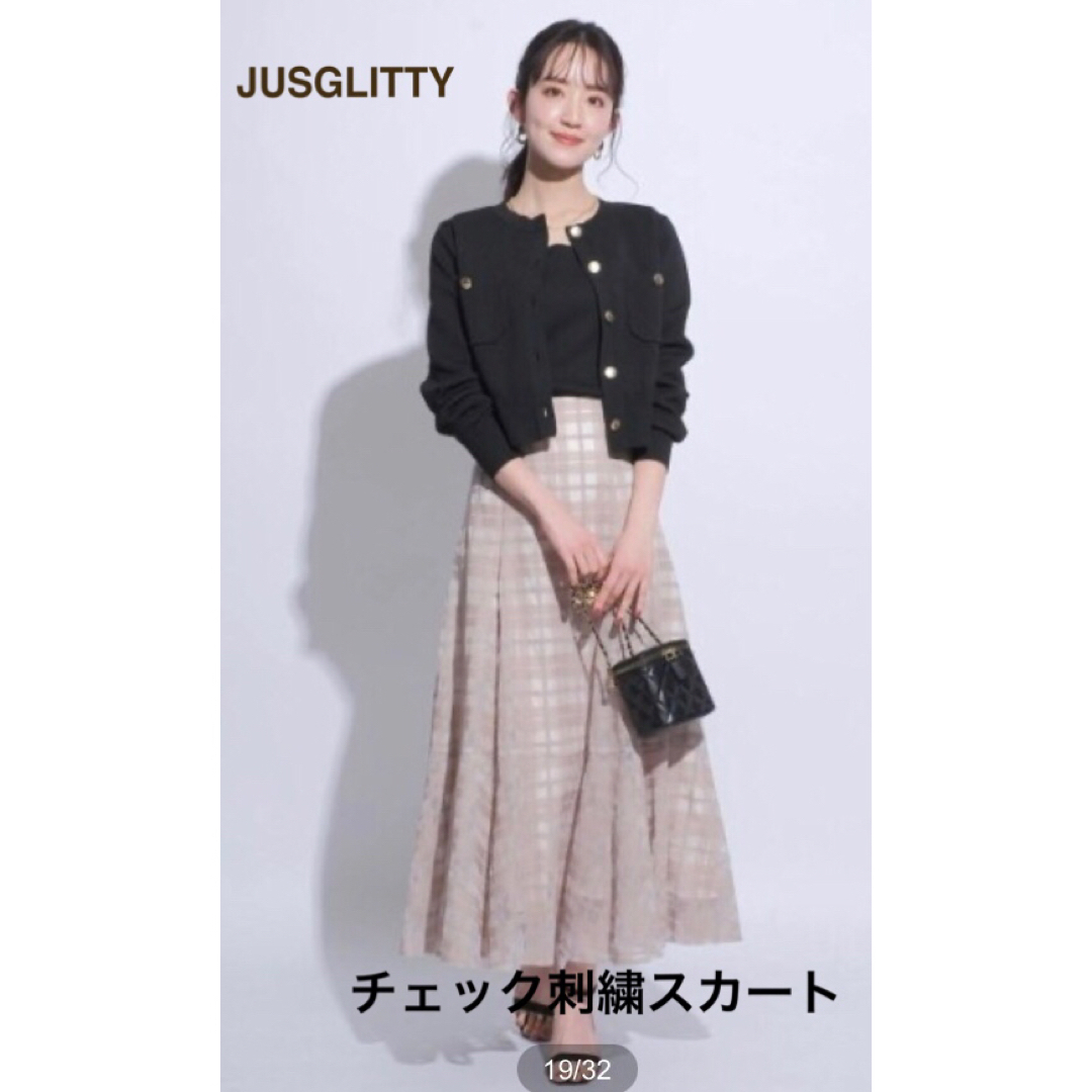 JUSGLITTY(ジャスグリッティー)の新品未使用タグ付☆ジャスグリッティー　チェック刺繍マーメイドスカート レディースのスカート(ロングスカート)の商品写真