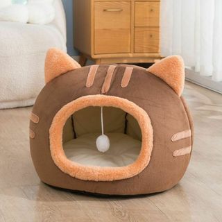 【S/茶色】 キャットハウス ねこ ハウス ペットハウス ベッド ドーム型(猫)