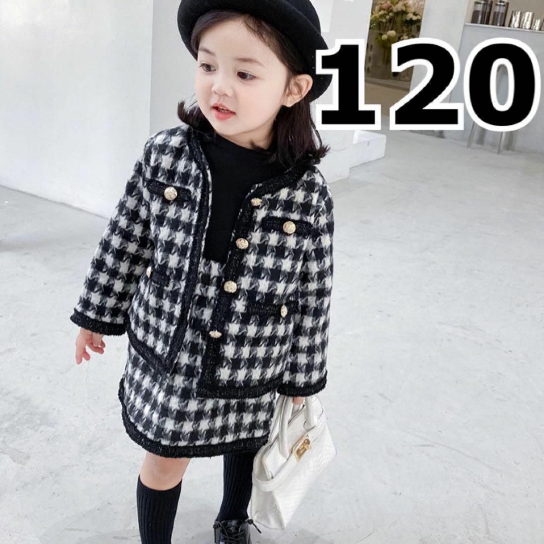 女の子 フォーマルスーツ120千鳥格子 セットアップ 上下 韓国 子供服 高品質 キッズ/ベビー/マタニティのキッズ服女の子用(90cm~)(ジャケット/上着)の商品写真