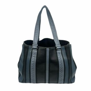 ボッテガヴェネタ(Bottega Veneta)の【中古】ボッテガヴェネタ レザー トートバッグ ネイビー ストライプ イントレチャート ハンドバッグ 青 紺 メンズ レディース BOTTEGA VENETA 【ブランドギャラリー千林店】(トートバッグ)