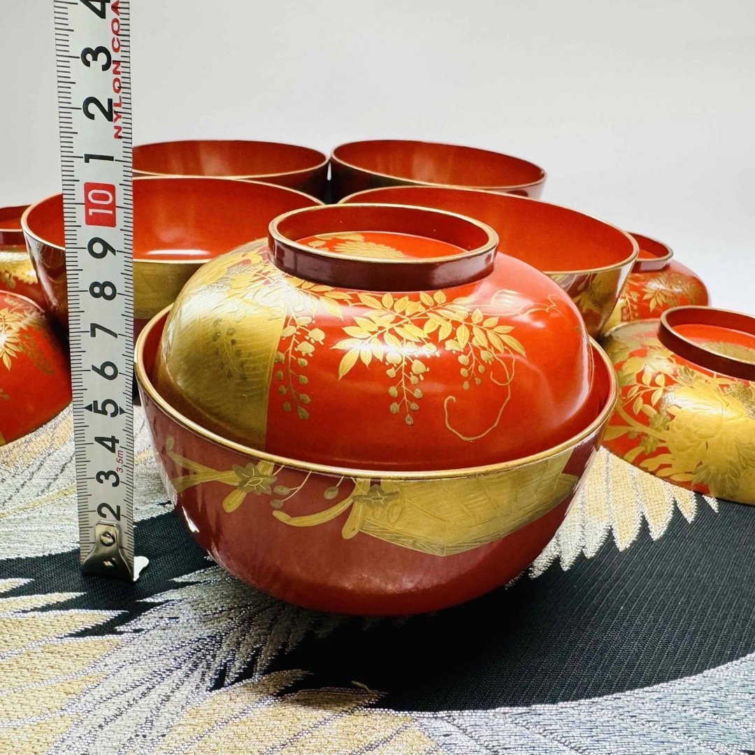 漆器 輪島塗 沈金 金蒔絵 螺鈿 木製 蓋付椀 お煮物椀 吸物椀 5客 骨董 漆器 輪島塗 沈金 金蒔絵 螺鈿 木製 蓋付椀 お煮物椀 吸物椀 5客 骨董