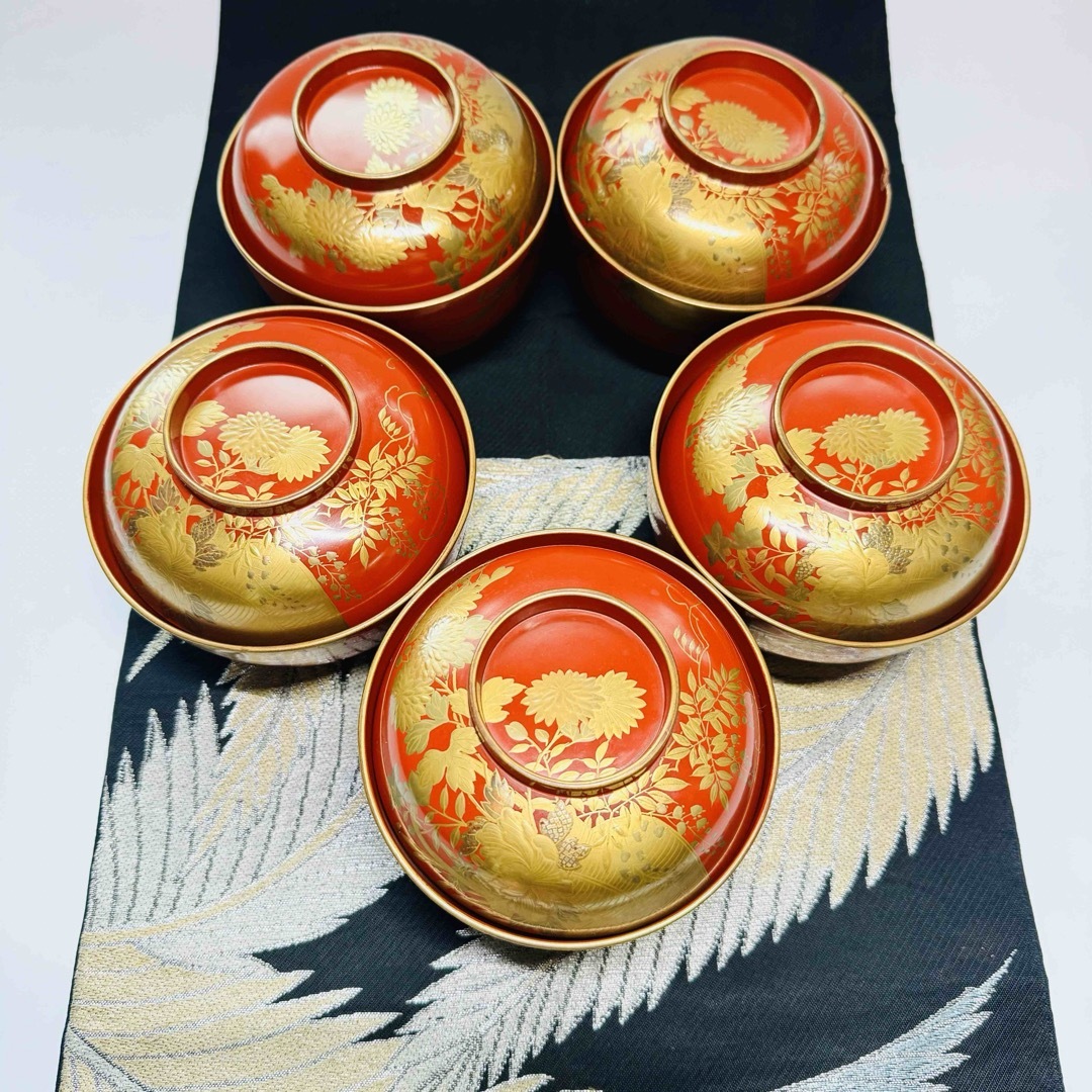 高い品質 漆器 輪島塗 沈金 金蒔絵 螺鈿 木製 蓋付椀 お煮物椀 吸物椀