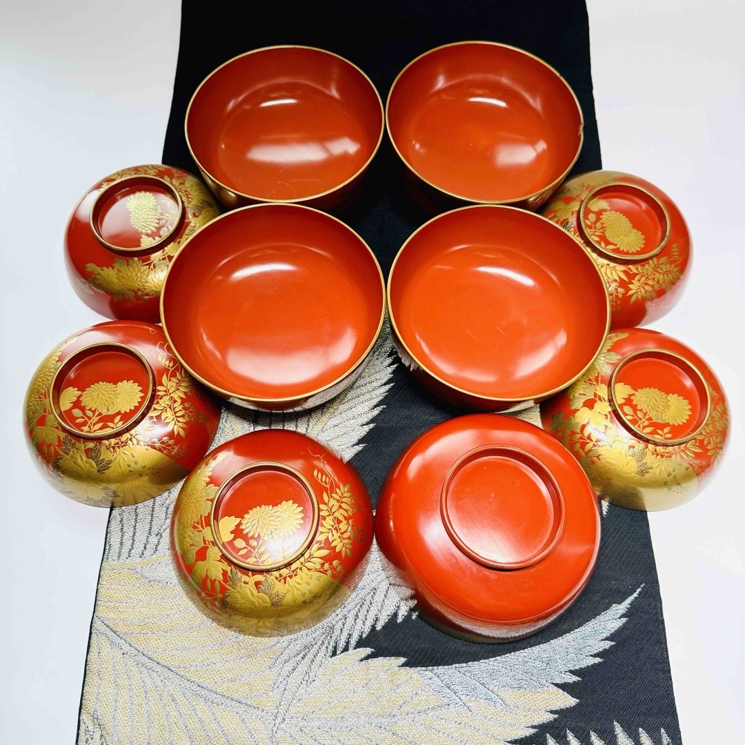 漆器 輪島塗 沈金 金蒔絵 螺鈿 木製 蓋付椀 お煮物椀 吸物椀 5客 骨董 漆器 輪島塗 沈金 金蒔絵 螺鈿 木製 蓋付椀 お煮物椀 吸物椀 5客 骨董