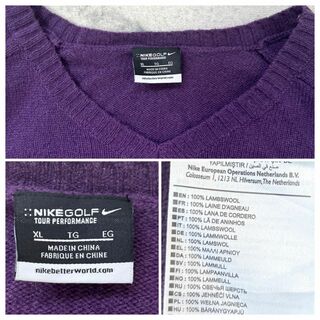 【レア】ナイキ ゴルフ XLサイズ刺繍ロゴ ウール ニット セーター 紫パープル