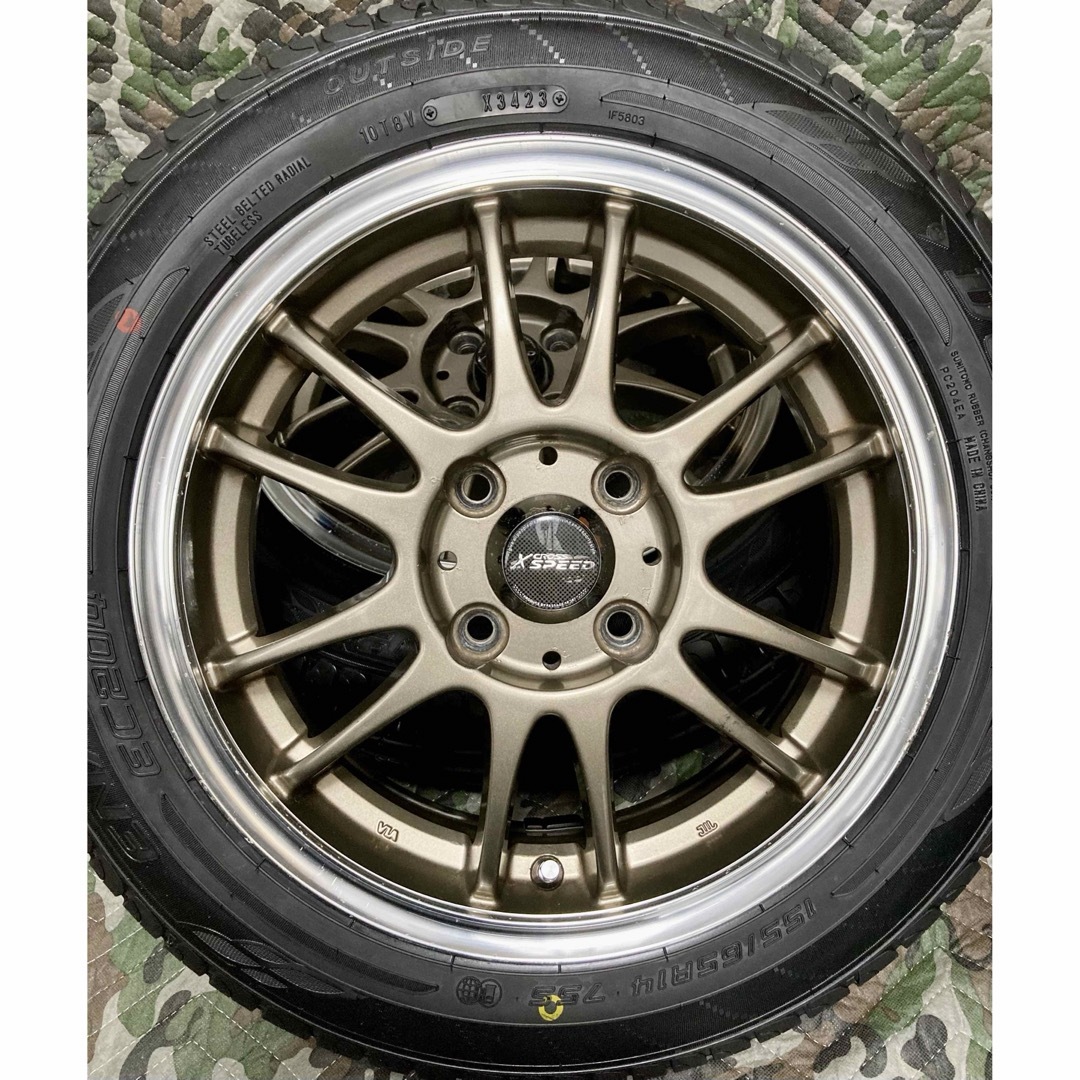 DUNLOP(ダンロップ)の⑯155/65R14 新品ダンロップタイヤ4本と中古ホイールとナット付き 自動車/バイクの自動車(タイヤ・ホイールセット)の商品写真