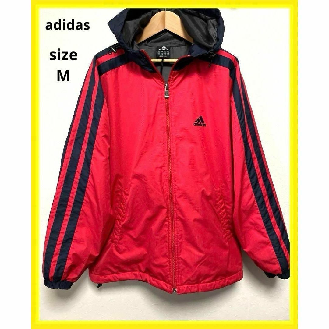 adidas(アディダス)のadidas アディダス　ジャケット　防寒　フード付　赤　M メンズのジャケット/アウター(ナイロンジャケット)の商品写真