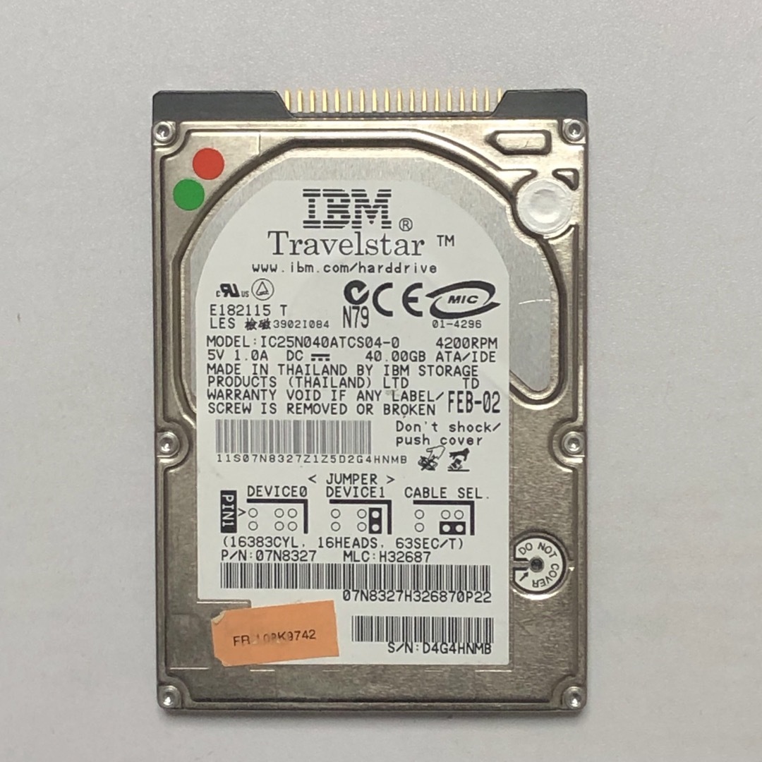 IBM(アイビーエム)のIBM 2.5インチHDD IC25N040ATCS04 40GB／H21 スマホ/家電/カメラのPC/タブレット(PCパーツ)の商品写真