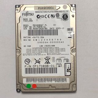 Fujitsu 2.5インチHDD MHV2080AT 80GB／H22