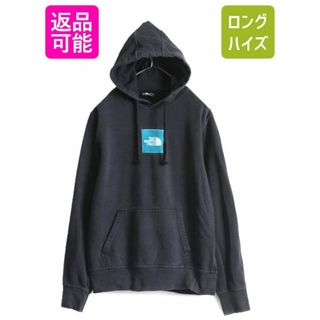 ザノースフェイス(THE NORTH FACE)のUS企画 ノースフェイス スウェット フード パーカー メンズ S 古着 The North Face プルオーバー 裏起毛 ブラック アウトドア ロゴ刺繍 黒(パーカー)