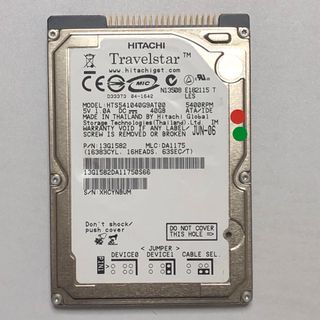 ヒタチ(日立)のHITACHI 2.5インチ HTS541040G9AT00 40GB／H23(PCパーツ)