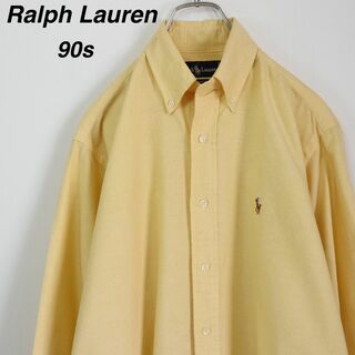 ラルフローレン ストライプシャツ BD L 刺繍 ポニー 黄緑 紫 黄色古着屋fuufuシャツ