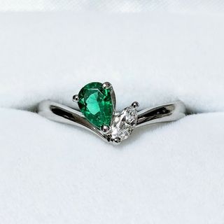 コロンビア産 ダイヤモンド×エメラルド リング Pt900 0.30ct(リング(指輪))