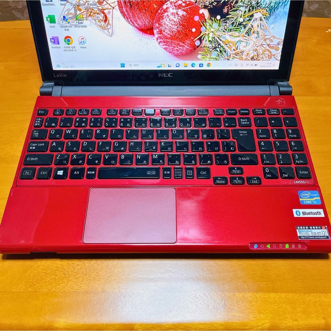 NEC(エヌイーシー)の大人気✨ノートパソコン Windows11✨オフィス付き✨NEC✨SSD✨レッド スマホ/家電/カメラのPC/タブレット(ノートPC)の商品写真