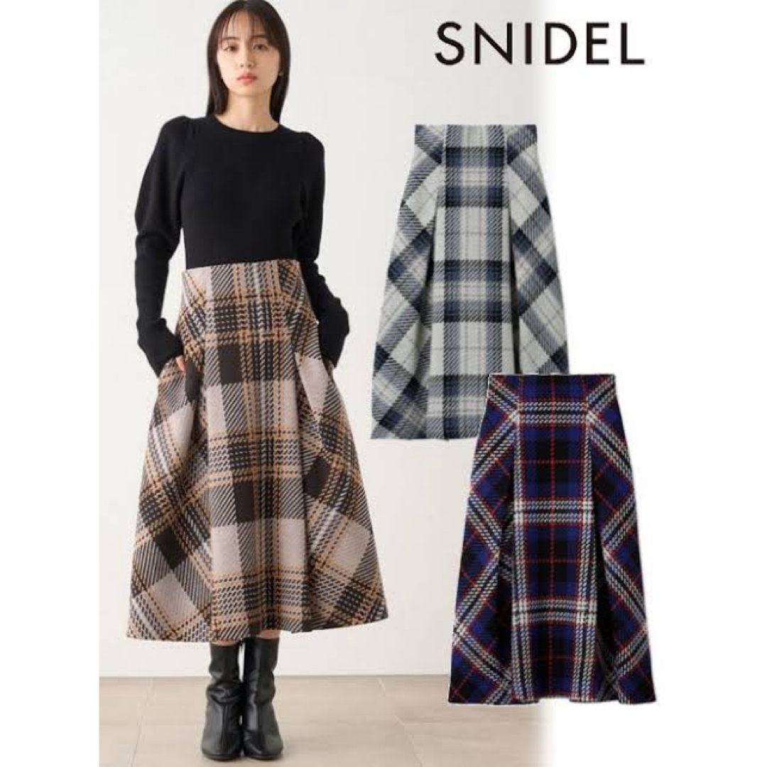 snidel ロービングチェックスカート GRY 0サイズ