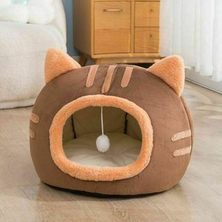 【L/茶色】 キャットハウス ねこ ハウス ペットハウス ベッド ドーム型(かご/ケージ)