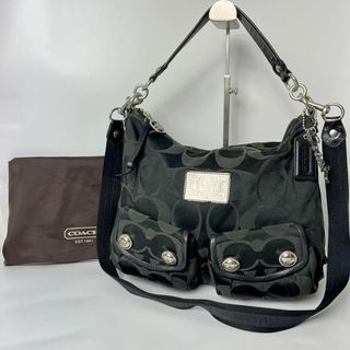 コーチ(COACH)の【美品・保存袋】コーチ　ポピー　ブラック　2WAYショルダーバッグ　シグネチャー(ショルダーバッグ)