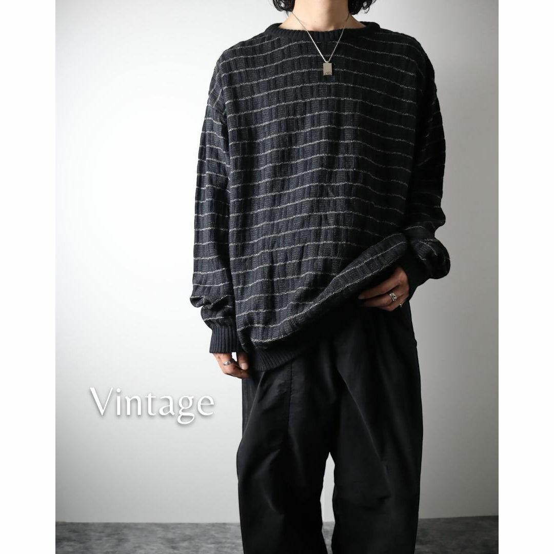 ART VINTAGE(アートヴィンテージ)の【vintage】ボーダー モノトーン オーバーサイズ ニット セーター XL メンズのトップス(ニット/セーター)の商品写真