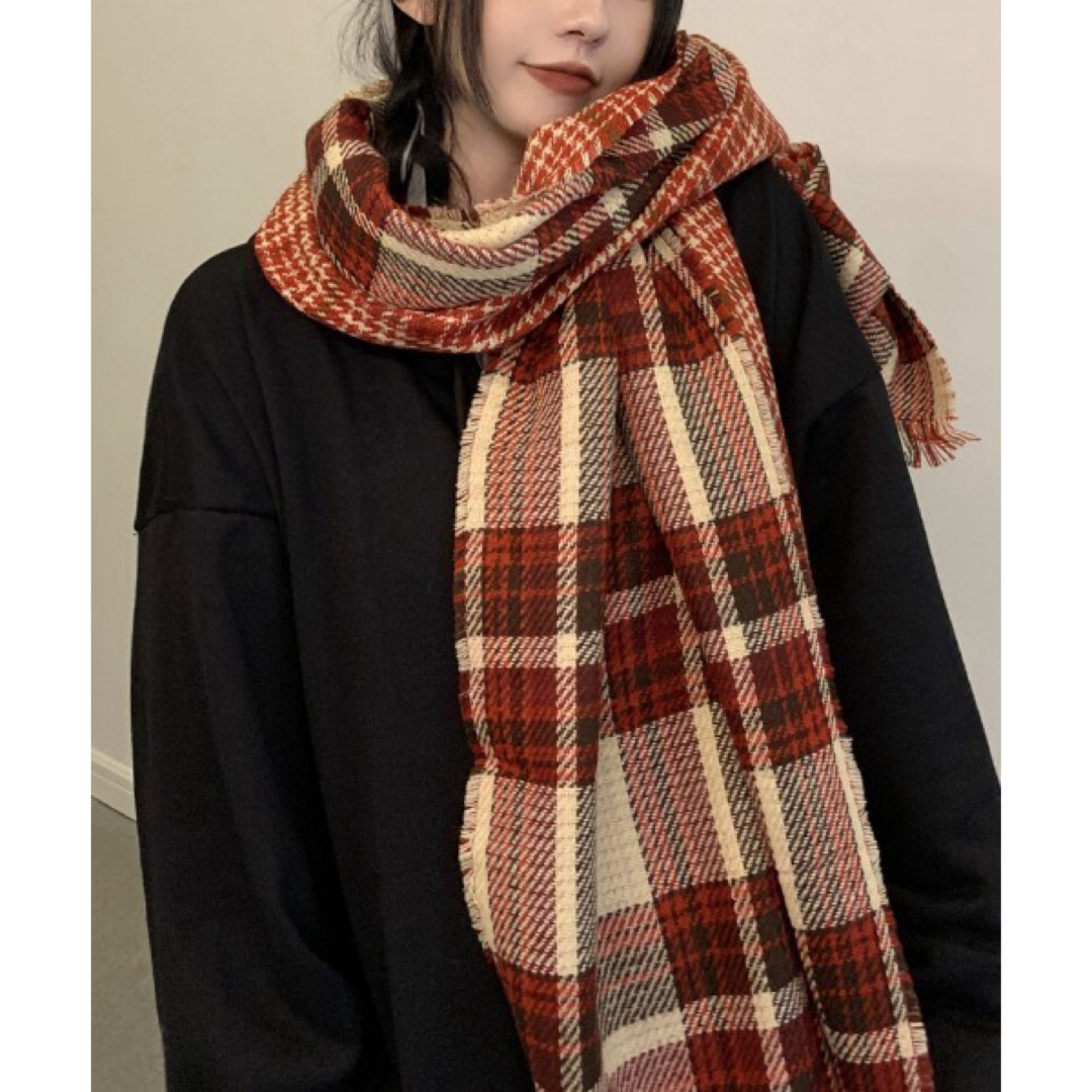 ユニセックスソフトチェックマフラー ストール 男女兼用 スカーフ バーシブル仕様 レディースのファッション小物(マフラー/ショール)の商品写真