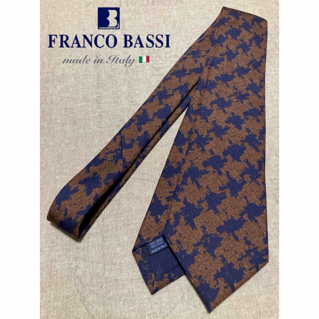 FRANCO BASSI(フランコバッシ)の【極美品】FRANCO BASSI／フランコバッシ／ハウンドトゥース／ブラウン メンズのファッション小物(ネクタイ)の商品写真