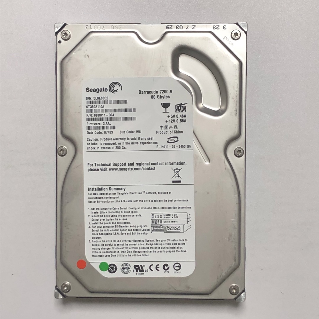 SEAGATE(シーゲイト)のSeagate 3.5インチHDD ST3802110A 80GB/H30 スマホ/家電/カメラのPC/タブレット(PCパーツ)の商品写真