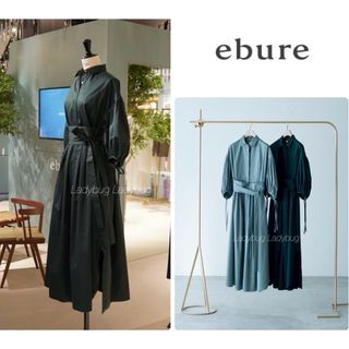 エブール(ebure)のエブールebure◆ボタニカルオーガニックコットンシャツワンピース◆グリーン38(ロングワンピース/マキシワンピース)