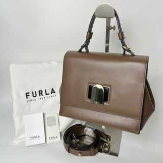 フルラ(Furla)の【美品・保存袋付】フルラ　エマ　トップハンドル　2wayハンドバッグ　ブラウン(ハンドバッグ)