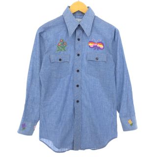 古着 70年代 ジェイシーペニー J.C.Penney 長袖 シャンブレーシャツ メンズS ヴィンテージ /eaa307655(シャツ)