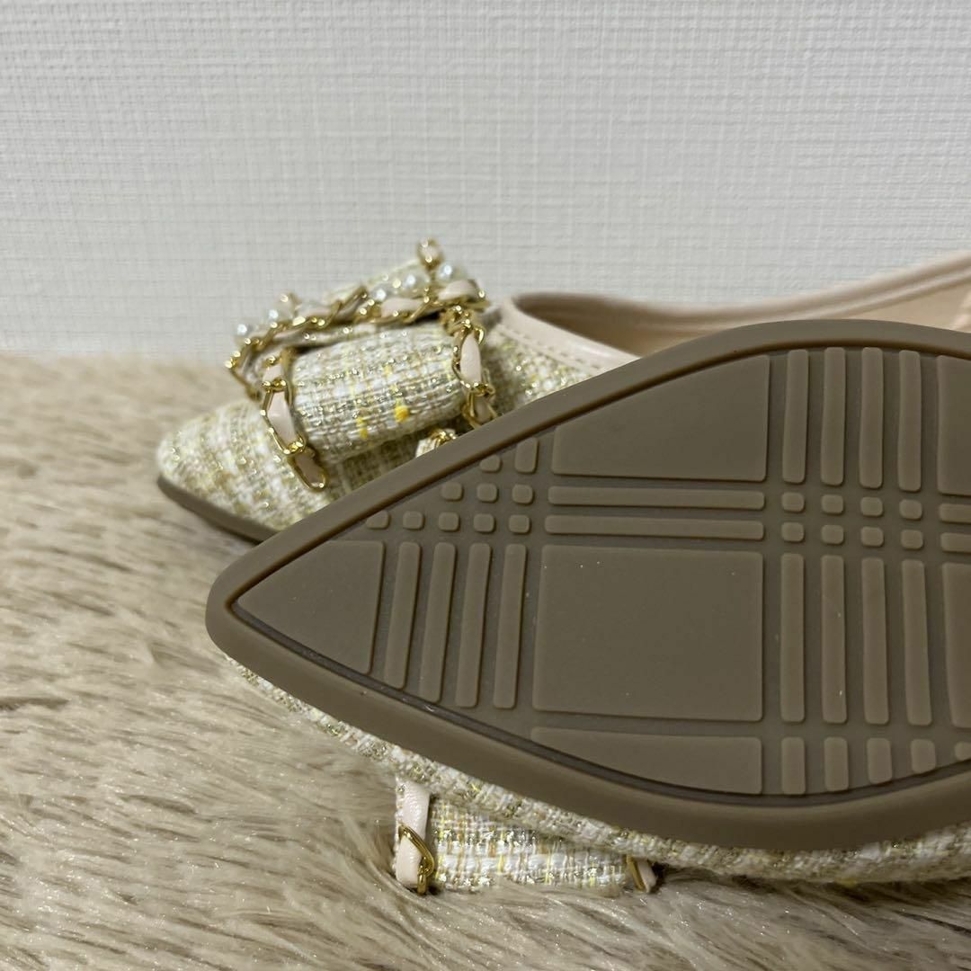★23㎝★ パールリボン ローヒールパンプス 韓国 ホワイト【572】U125 レディースの靴/シューズ(ハイヒール/パンプス)の商品写真
