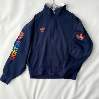 アディダス(adidas)の【デサント製】アディダス　トラックジャケット　（M相当）　ネイビー　マルチロゴ(ジャージ)