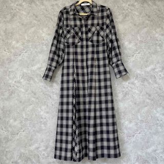 ハーリップトゥ(Her lip to)のCheckered Pleats Long Shirt Dress Sサイズ(ロングワンピース/マキシワンピース)