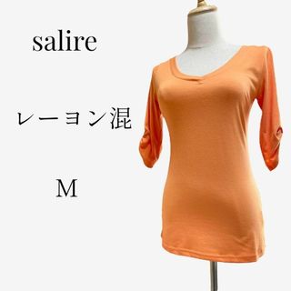 サリア(salire)の【大人気デザイン◎】salire　パフスリーブ切り替えトップス　M　オレンジ(Tシャツ(長袖/七分))