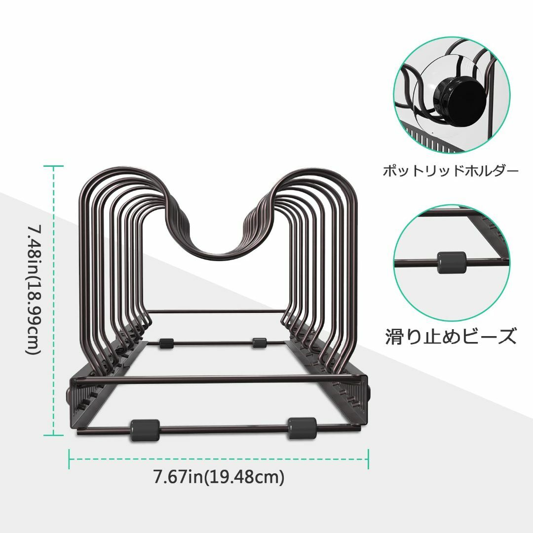 色:ブロンズ】Puricon フライパンスタンド、 伸縮式 10仕切り 鍋蓋・の