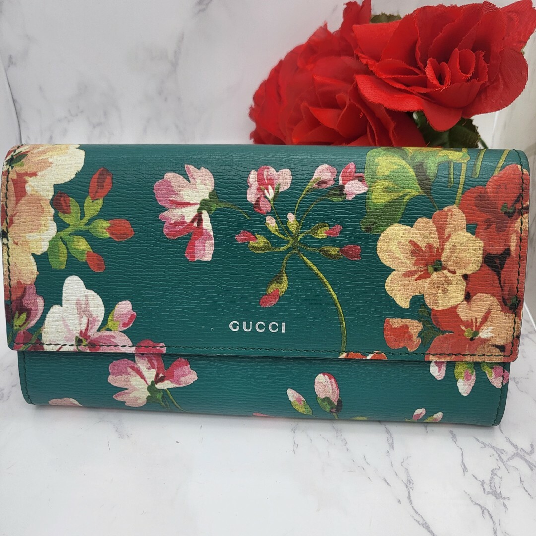 Gucci - 【極美品】 GUCCI グッチ ブルームス 長財布 財布 花 グリーン