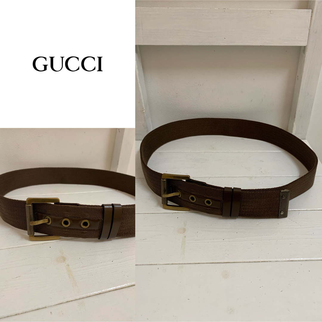 GUCCI ITALY製 金具バックルナイロンコットンベルト ミリタリーベルト