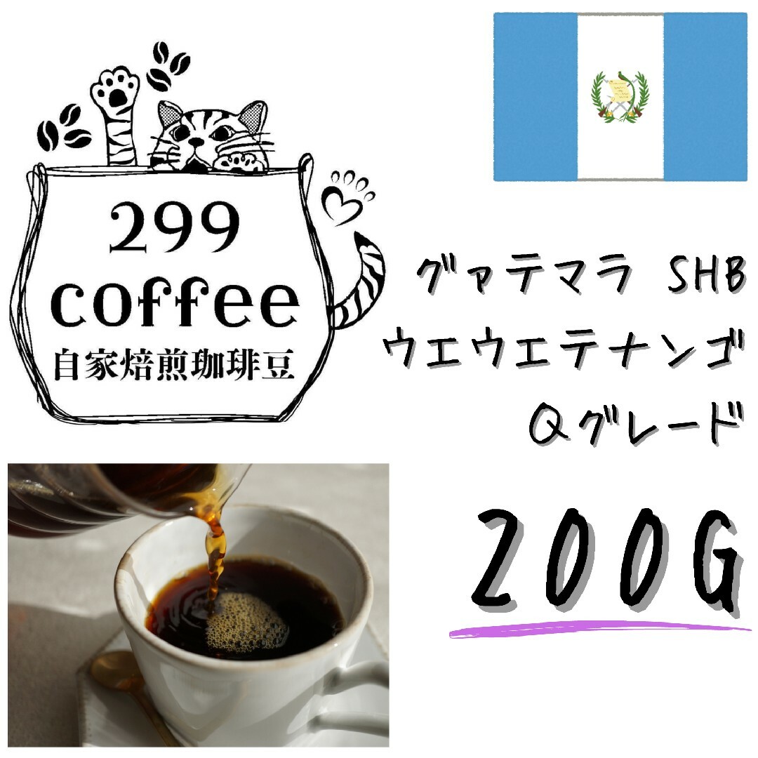 グァテマラ ウエウエテナンゴ Qグレード 200g 自家焙煎 コーヒー豆 珈琲豆 食品/飲料/酒の飲料(コーヒー)の商品写真