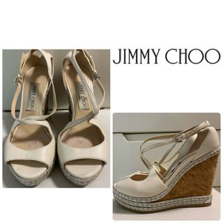 ジミーチュウ JIMMY CHOO エナメル ウェッジソール 靴 サンダル エナメル ベージュ 未使用45JP靴サイズ