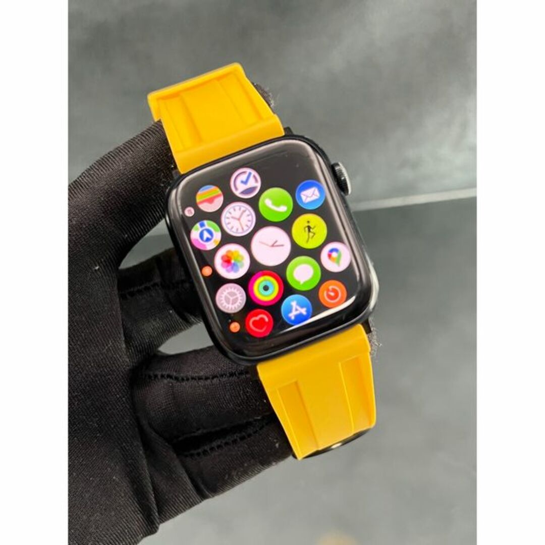 Apple Watch(アップルウォッチ)のイエローラバーベルト　アップルウォッチ用　Dバックル付き メンズの時計(ラバーベルト)の商品写真