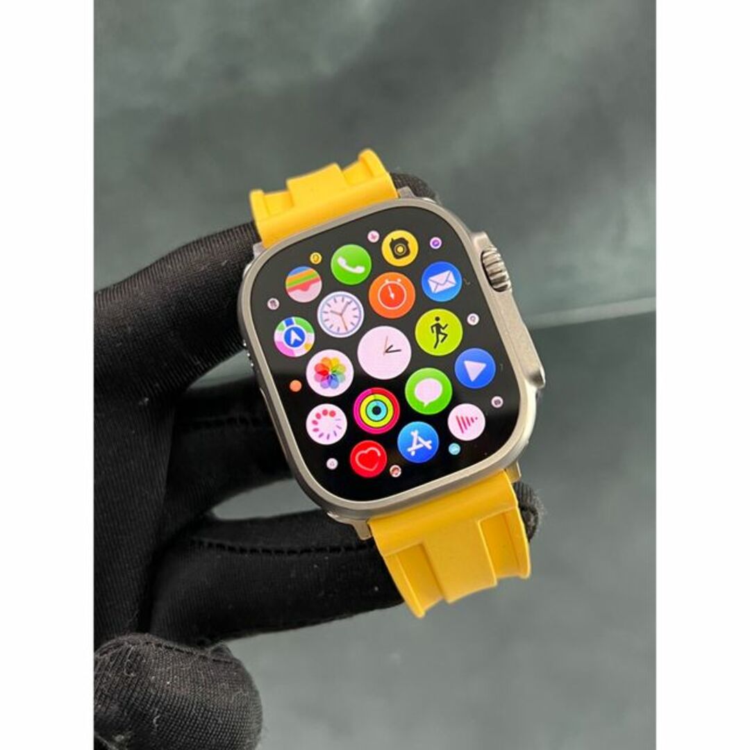 Apple Watch(アップルウォッチ)のイエローラバーベルト　アップルウォッチ用　Dバックル付き メンズの時計(ラバーベルト)の商品写真