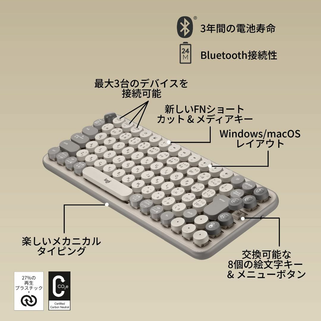 色: グレージュ】Logicool POP KEYS K730GY メカニカルの通販 by 色: グレージュ】Logicool POP KEYS K730GY メカニカルの通販 by