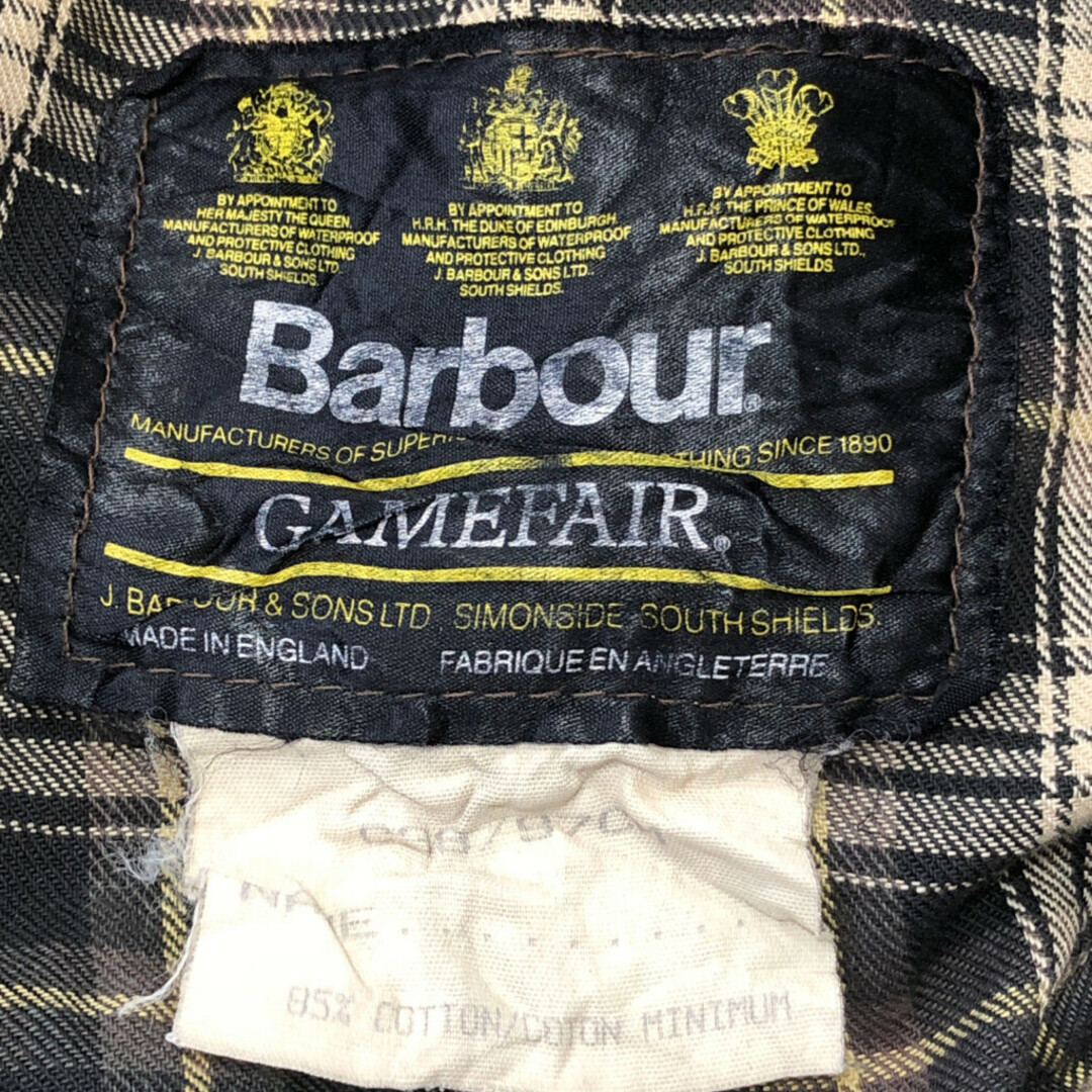 Barbour(バーブァー)の80年代 イングランド製 Barbour バブアー GAME FAIR オイルドジャケット  ユーロ 3ワラント グリーン (メンズ C38) 中古 古着 P6182 メンズのジャケット/アウター(その他)の商品写真